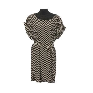 Olive & Oak Chevron Print Dress Black White Patterned Casual Short Sleeve Size L